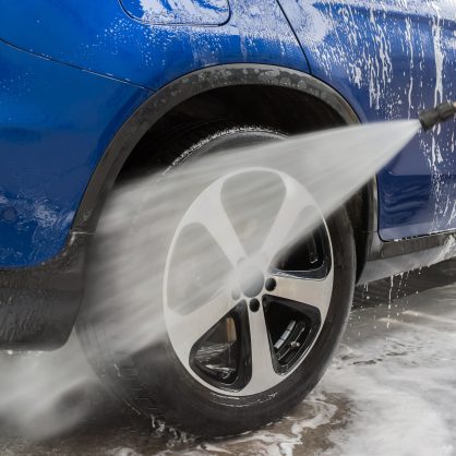 Car Washing. Cleaning Car Using High Pressure Water. Autowashing outdoors